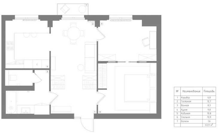 Квартира 60 м² в сталинке с винтажом и современным искусством