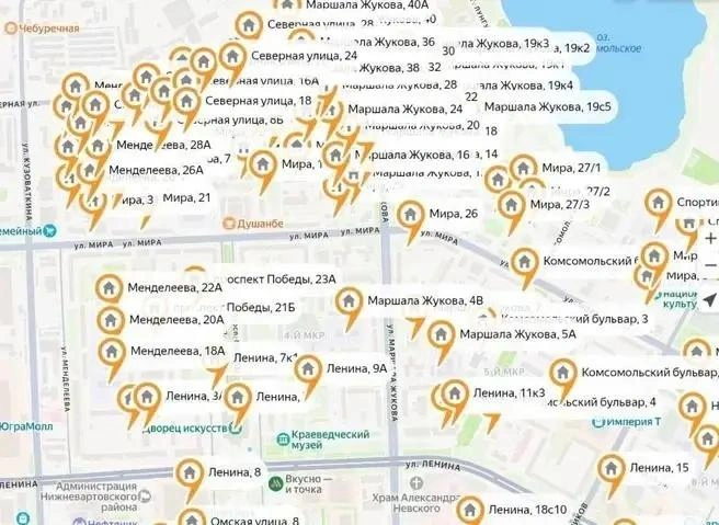 Так выглядит карта с адресами | Источник: «Управление по делам гражданской обороны и чрезвычайным ситуациям» города Нижневартовска