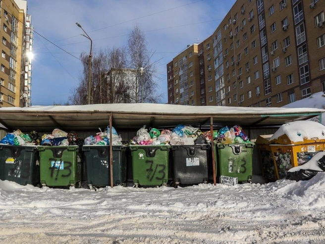 Снегопад вновь осложнил вывоз мусора. | Источник: Наталья Бурухина / NN.RU