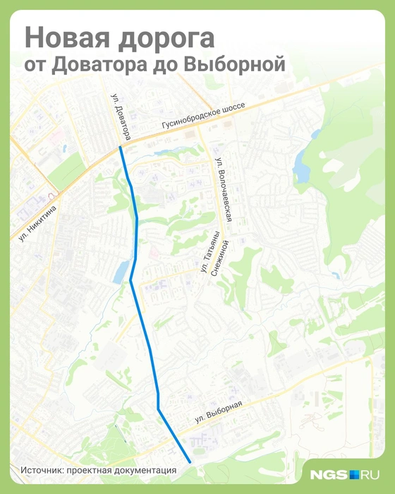 Дорога протянется до улицы Выборной | Источник: Юрий Орлов / NGS.RU