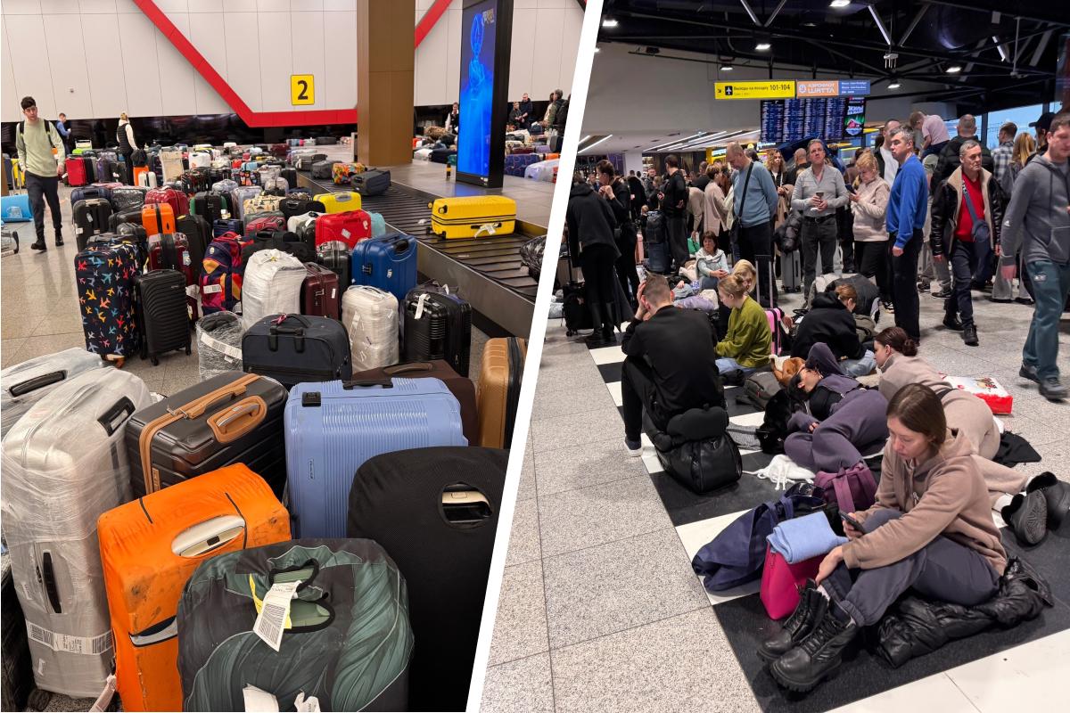 Багаж вперемешку, люди — на полу: житель Архангельска показал, что творится в Шереметьево