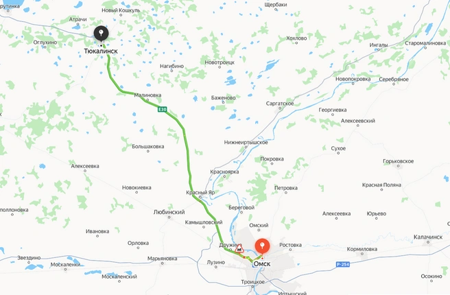 До Тюкалинска можно доехать за два часа | Источник: yandex.ru