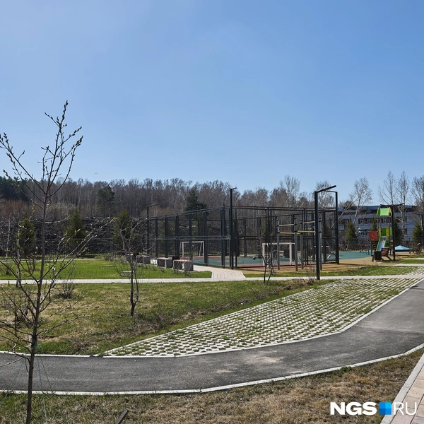Во дворе есть детская площадка с небольшим городком и футбольным полем | Источник: Александр Ощепков / NGS.RU
