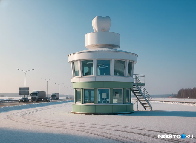 Большой зуб на крыше точно привлечет внимание клиентов | Источник: Серафима Пантыкина / «Городские медиа»