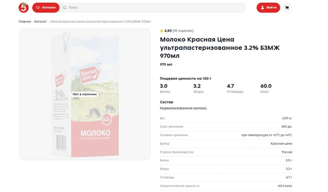 «Красная цена» перестала производить ультрапастеризованное молоко 3,2% | Источник: 5ka.ru