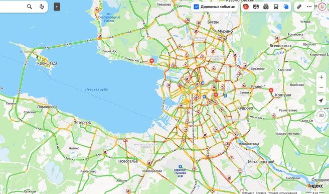 Вместе со снегом Петербургу намело пробок на 8 баллов | Источник: «Яндекс.Карты»