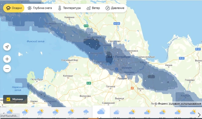 Жара уходит. Дождь накрыл Петербург, а на карте уже видно мощный циклон, несущий грозы | www.fontanka.ru