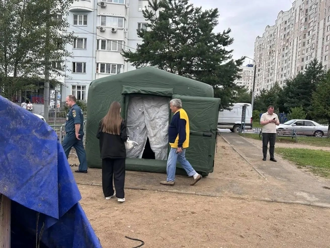 Мобильный пункт для пострадавших | Источник: Михаил Собакин | Чехов / T.me