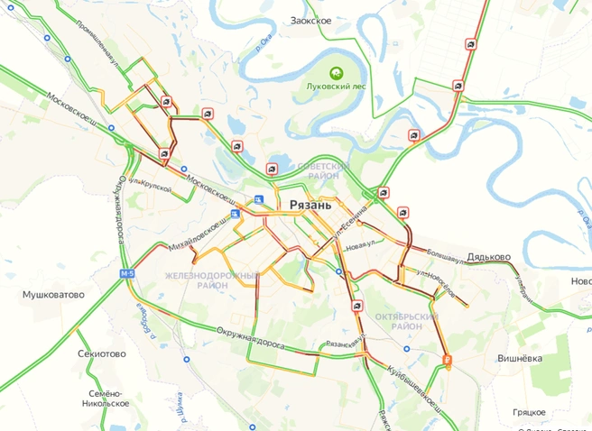 В понедельник Рязань встала в 10-балльных пробках | ya62.ru