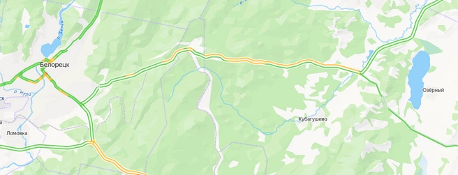 Ниже — 13-километровая пробка на Абзаково | Источник: yandex.ru/maps