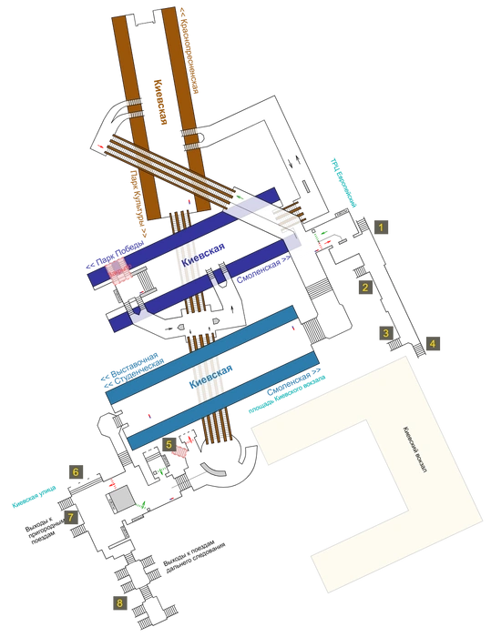 Третий выход со станции «Киевская» ведет к Киевскому вокзалу | Источник: проект «Метро 2 столиц»