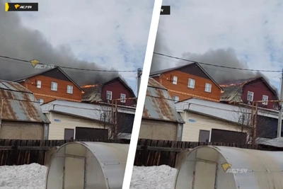 Частный дом загорелся на улице Кропоткина в Новосибирске