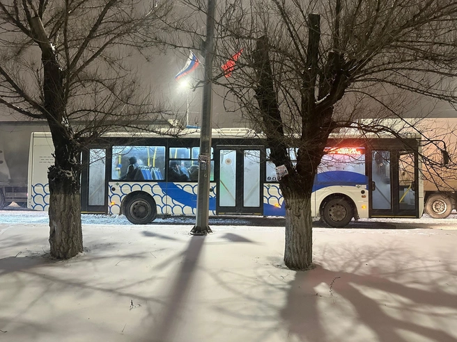 Пассажиры в автобусах вынуждены ждать, пока движение восстановится | Источник: Арина Рязанова / V1.RU