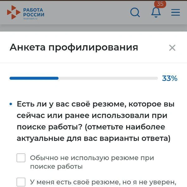 Источник: скриншот профилирования на портале «Моя работа» / trudvsem.ru