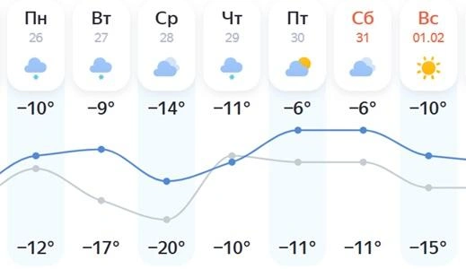 В последнюю неделю января столбики термометров не опустятся ниже -20 градусов | Источник: yandex.ru/pogoda