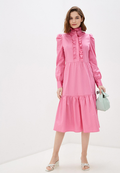 Розовое мини-платье с рюшами из хлопка