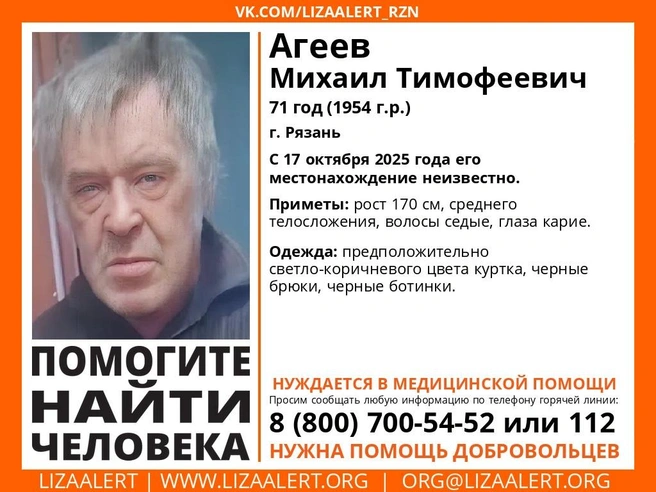 Возможно, вы видели этого человека | Источник: Поисковый отряд «ЛизаАлерт» Рязанской области / Вконтакте