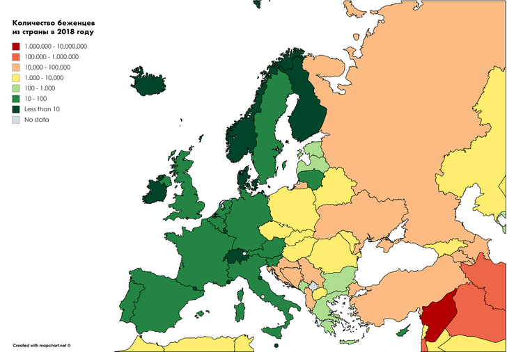 Карта: Сколько людей бежит из европейских стран