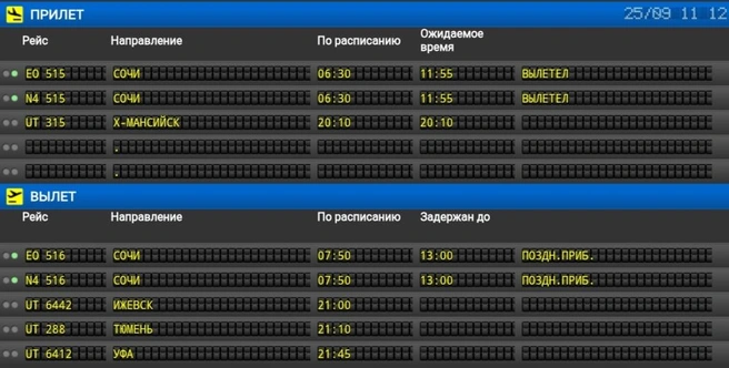 Рейсы в курортный город перенесли на 5 часов позже | Источник: онлайн-табло аэропорта Нижневартовска 