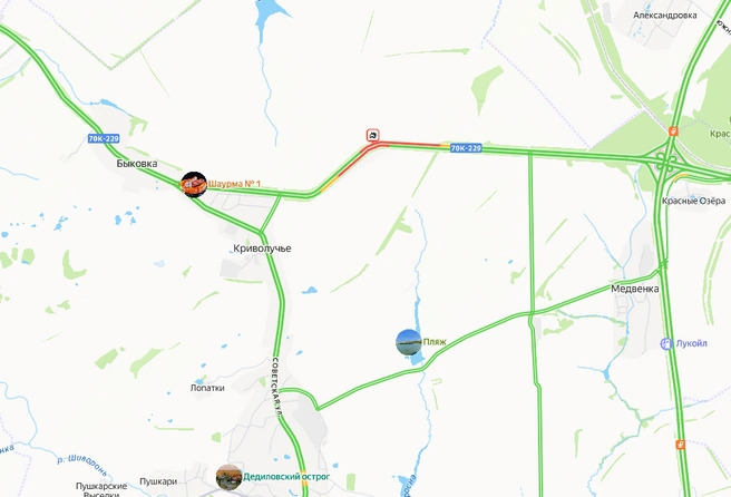 В районе ДТП собирается пробка | Источник: yandex.ru/maps