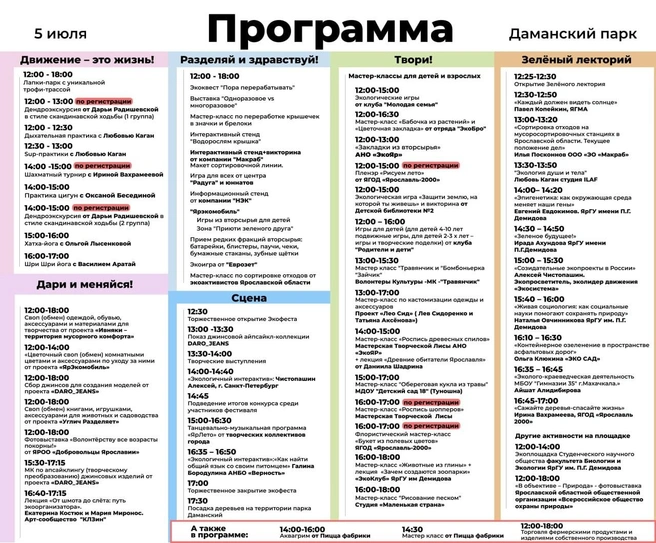 Программа экофестиваля | Источник: общественное движение «Ярославль-2000» / Vk.com