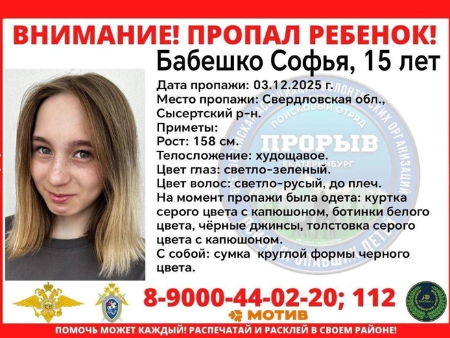 Фотография и приметы пропавшей девочки. | Источник: «Прорыв»