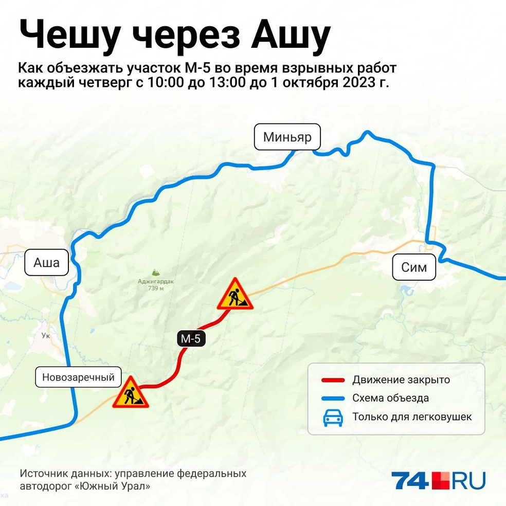 Ограничение движения из-за взрывных работ на трассе М-5 в Челябинской  области - 7 июня 2023 - 74.ру