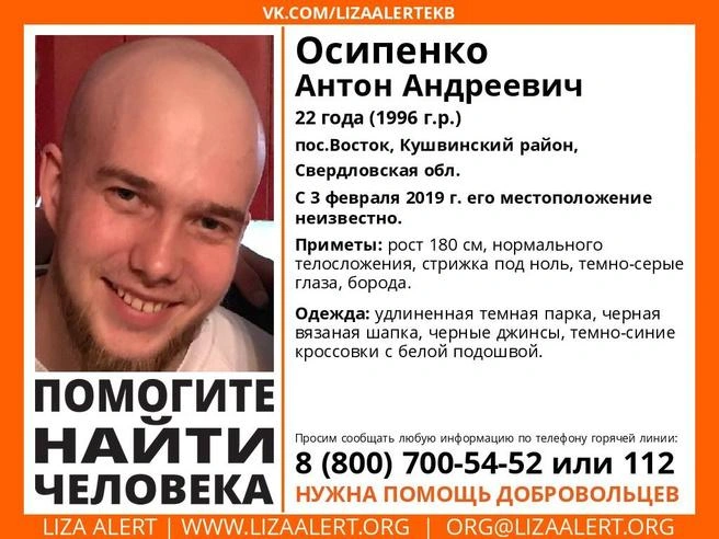 Если вам что-то известно о судьбе Антона, сообщите поисковикам | Источник: ЛизаАлерт