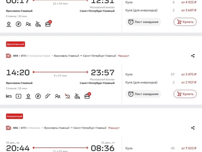 Что осталось из билетов на 30 декабря до Санкт-Петербурга | Источник: официальный сайт РЖД