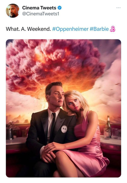 «Барби» против «Оппенгеймера»: 20 смешных мемов о битве двух самых ожидаемых фильмов 2023