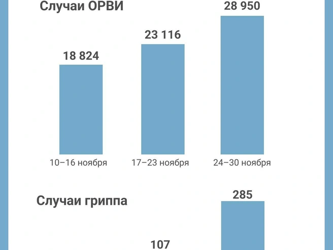 Устойчивый рост числа заболевших отмечается с первых чисел ноября. | Источник: Юрий Орлов / Городские медиа