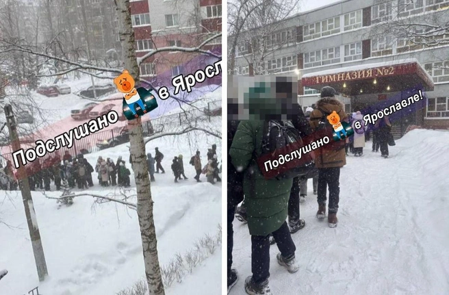 Школьники выстроились в очередь у входа в гимназию