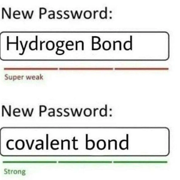 Новый пароль: «водородная связь» (очень слабый)«ковалентная связь» (сильный) | Источник: Basic Physics