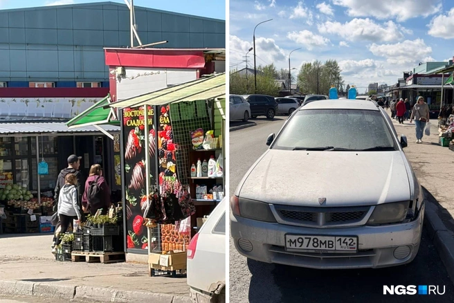 Тут на небольшой площади жарят шашлык, продают фрукты и бытовую химию, а также «омывайку» | Источник: Настасья Медведева / NGS.RU