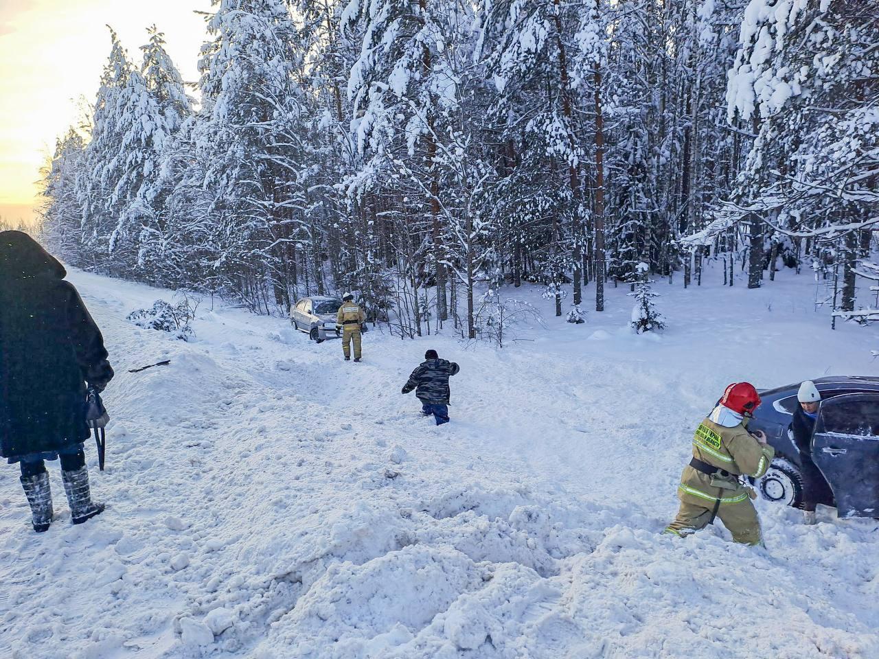 «Ниссан» со «Шкодой» съехали с трассы М-8 в Архангельской области 