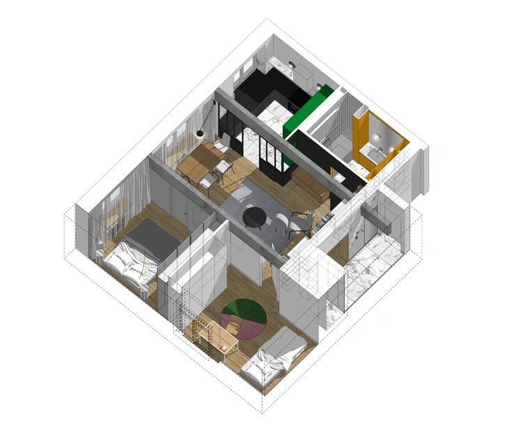 Color Blocking: яркая квартира 63 м² в сталинке