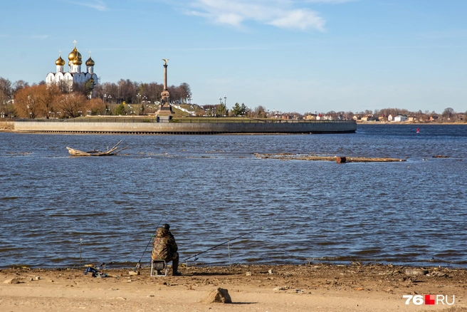 Ближе к Стрелке из воды показался новый «остров» | Источник: Кирилл Поверинов / 76.RU