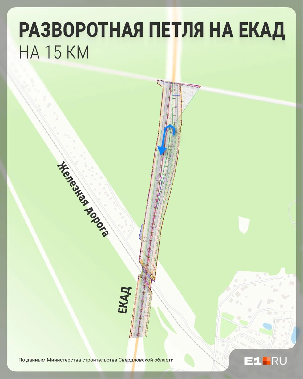 На 15-м километре, недалеко от моста через железную дорогу, обустроят разворотную петлю | Источник: Филипп Сапегин / E1.RU, проектная документация