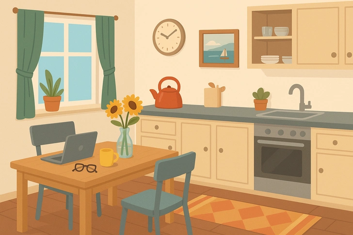 Посмотрите на картинку внизу в течение 15 секунд. Старайтесь запомнить как можно больше деталей: цвета, предметы, их расположение, количество элементов. После этого прокрутите вниз и ответьте на вопросы. | Источник: Картинка сгенерирована с помощью ИИ