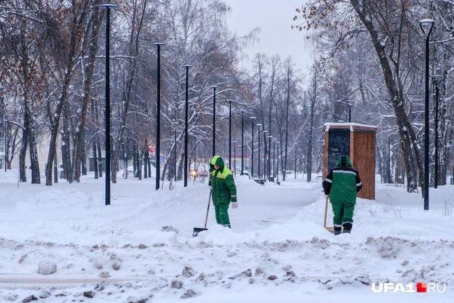 Убирают снежок на аллее | Источник: Булат Салихов / UFA1.RU