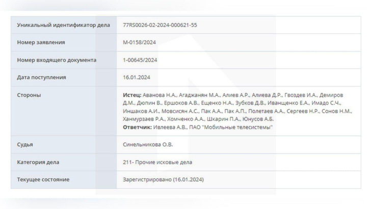 Суд зарегистрировал иск против Ивлеевой и МТС на миллиард рублей