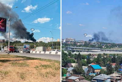 Густой черный дым от пожара накрыл Октябрьский район