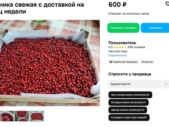 «Минимальный заказ на доставку — пять литров. Место сбора: Ярковский район», — указал продавец | Источник: сайт бесплатных объявлений