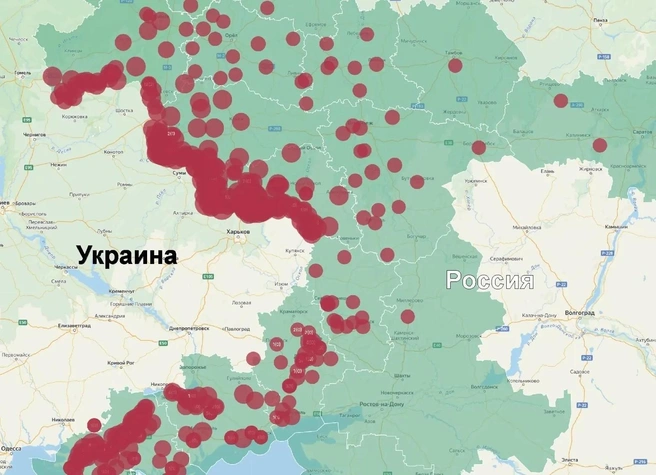 Карта атак ВСУ на регионы России с 3 по 9 августа | Источник: Родион Мирошник / max.ru