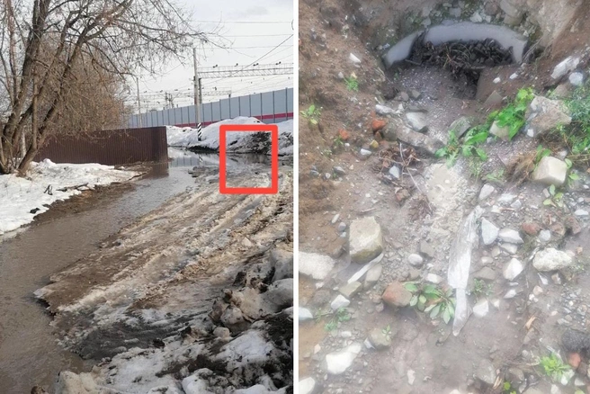 Красным обведено место, где находится ревизионный люк, — на время отвести воду помог сосед | Источник: Ирина Коротких