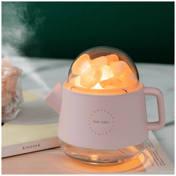 Увлажнитель воздуха, влажнитель воздуха магический чайник с соляным минералом и подсветкой, розовый
