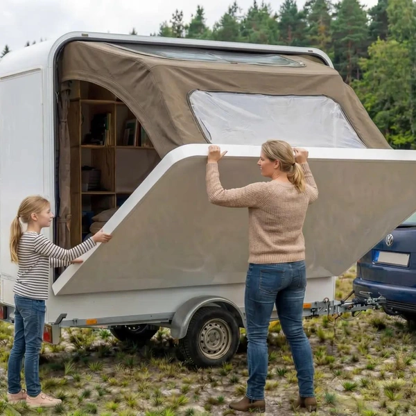 Двухкомнатная палатка с кухней: взгляните на оригинальный проект автоприцепа, который превращается в походное жилье