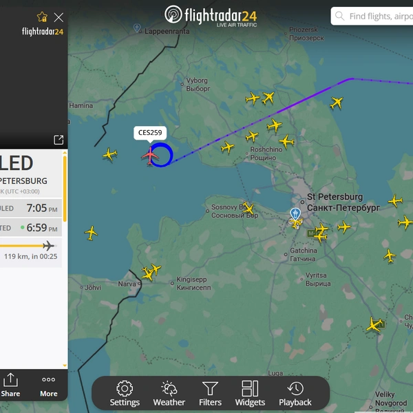 Над Петербургом кружат самолеты. Они не могут сесть в Пулково | Источник: Flightradar24