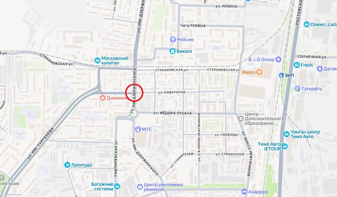 Перекресток выделен красным | Источник: Яндекс Карты