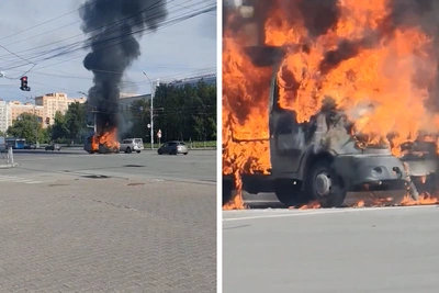 «Газель» полностью сгорела возле ГПНТБ в Новосибирске — видео